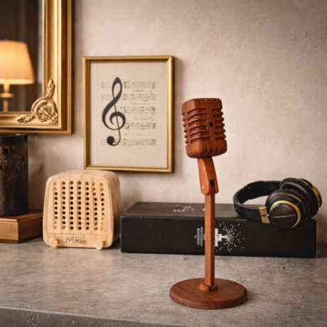 Enfeite Escultura de Madeira – Microfone Jazz