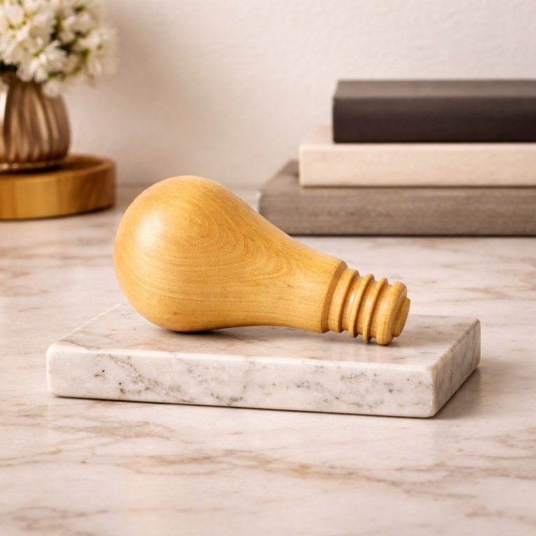 Enfeite Escultura de Madeira - Lâmpada Heureka!