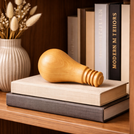 Enfeite Escultura de Madeira - Lâmpada Heureka! estante