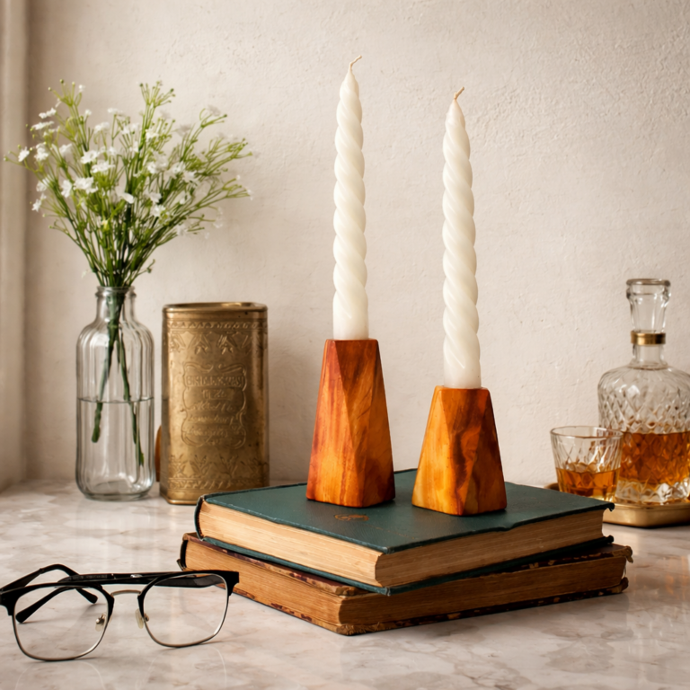 Castiçais LowPoly - Peroba Rosa